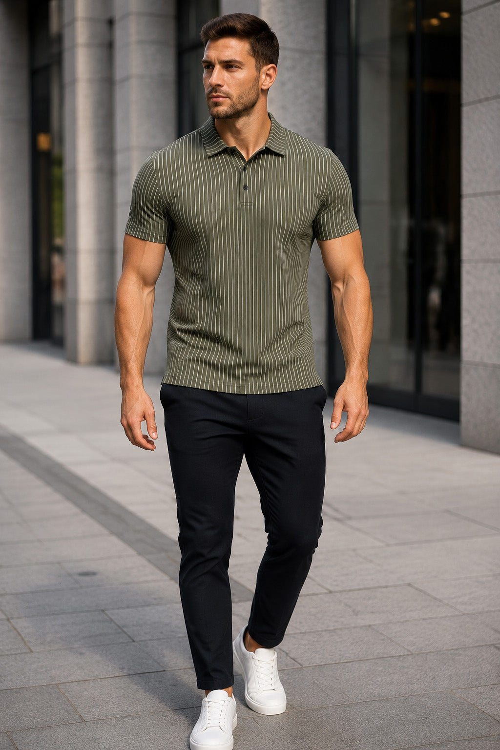 SHORT SLEEVE PINSTRIPE POLO