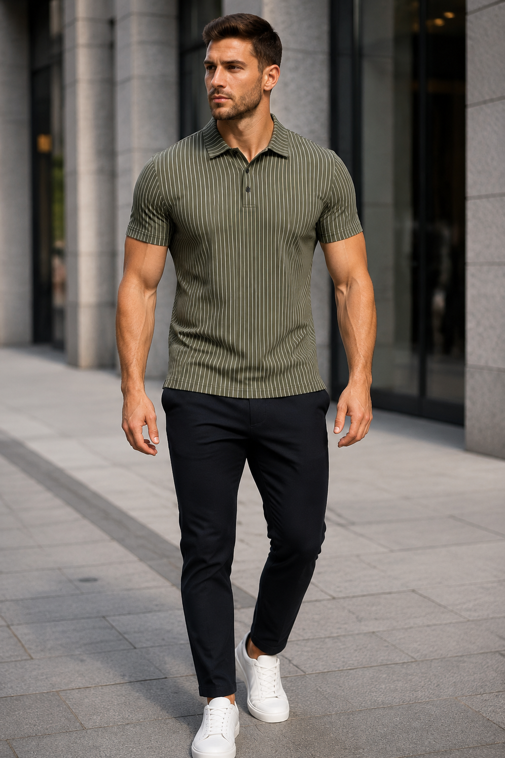 SHORT SLEEVE PINSTRIPE POLO